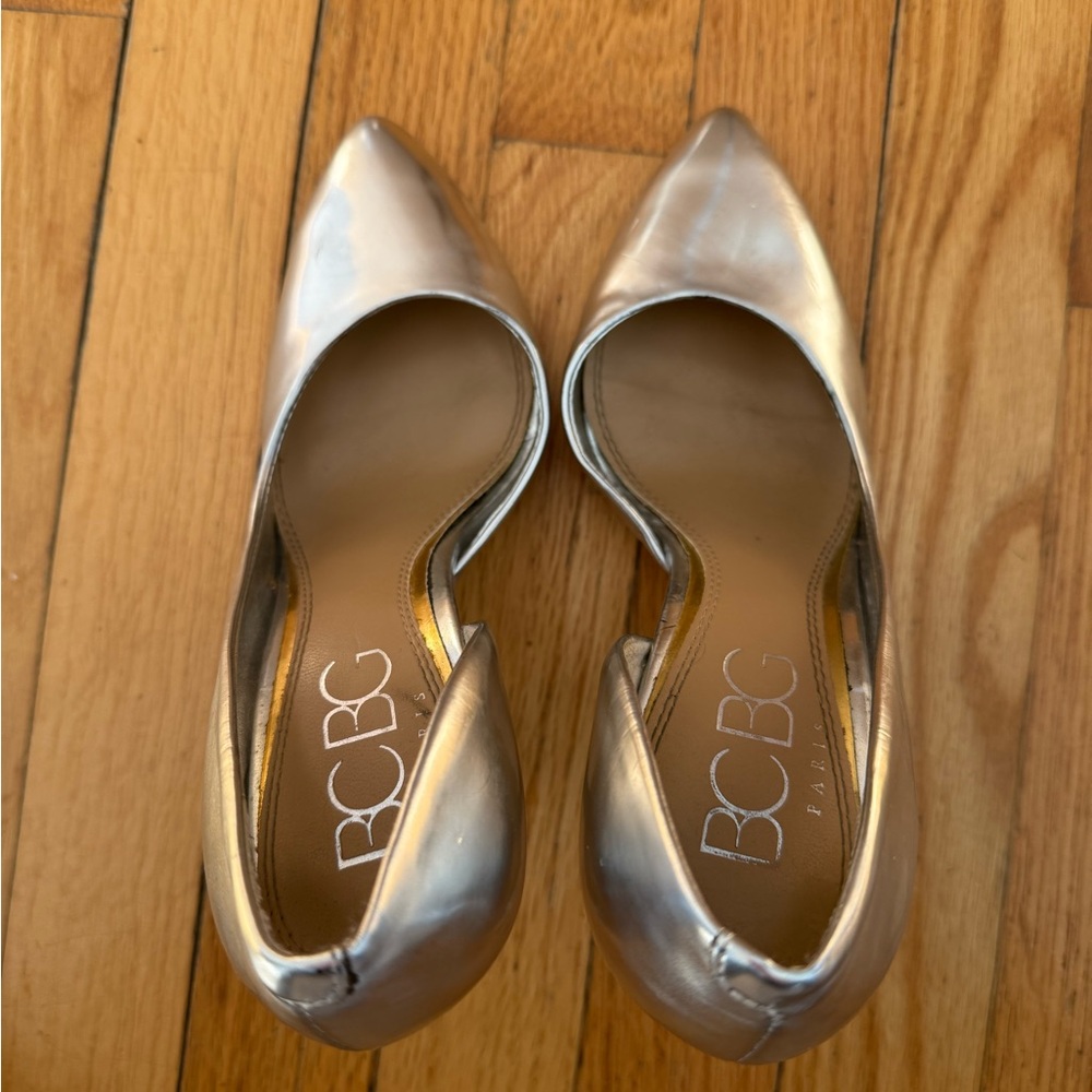 BCBG Women's Metallic Silver Heels